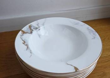 Komplet 6 głębokich talerzy marberis białe marmurkowy