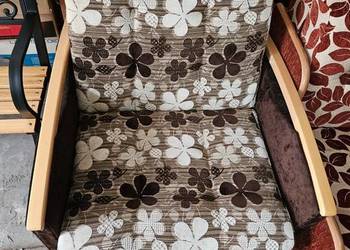 Fotel 1-osobowy rozkładany, 200x85, biało-brązowy, stan bdb