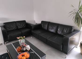 .Kanapa sofa 2 sztuki  skóra czarna