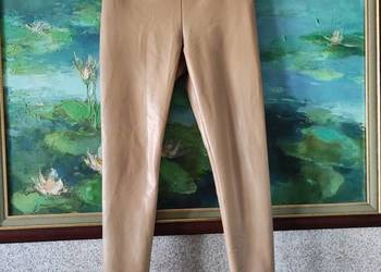 Calvin Klein  wysokie stan camel beż legginsy spodnie imitacja skóry  elast