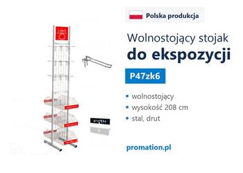 Dwustronny stojak z koszami i hakami do ekspozycji towaru w sklepie