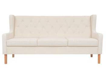 vidaXL Sofa 3-osobowa, materiałowa, kremowa（SKU:245441）