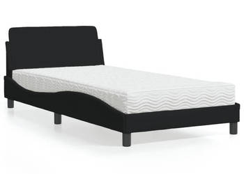 Łóżko z materacem czarne obite tkaniną 100x200 cm WM-3208346