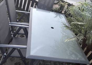 Zestaw stolik ogrodowy szklany plus 4 krzesła aluminiowe