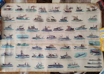 Francuski stary plakat historia marynarki motorowej - VINTAGE
