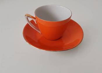 Stara pomarańczowa filiżanka serwis Aldona porcelana Chodzież, PRL