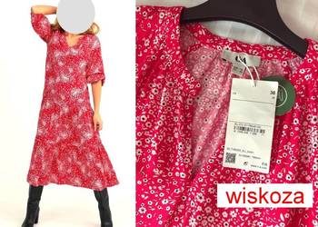 Sukienka czerwona kwiaty C&A 38 M wiskoza Nowa z metką
