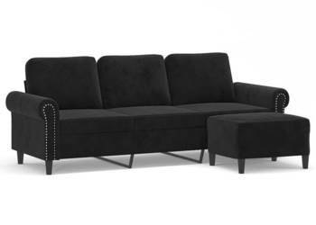 3-osobowa sofa z podnóżkiem czarna 180 cm aksamit WM-3201220