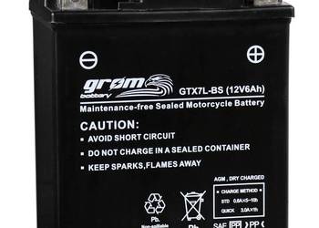 Akumulator motocyklowy 6Ah 120A P GROM GTX7L-BS YTX7L-BS 12V 6Ah 120A P