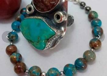 Pierścionek regulowany i bransoletka turkus i bursztyn. Pierścionek regulowany i bransoletka turkus i bursztyn.