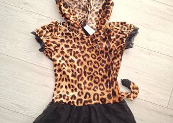 Kostium strój gepard leopard pantera z ogonem i kapturem uszy r. 116 bal pr