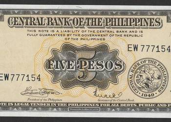 FILIPINY 5 PESOS 1949 - STAN BANKOWY UNC
