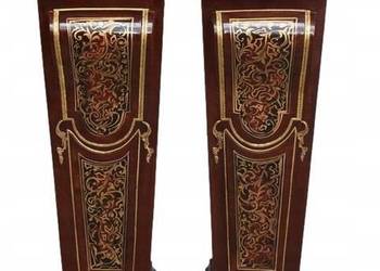 Dwa Postumenty w Stylu Boulle z Malunkami Kolumny Piedestały Blat z Marmuru