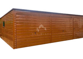 Garaż Blaszany 8x6m 2x Brama Uchylna - Drzwi - Okno - Złoty dąb - Drewnopod