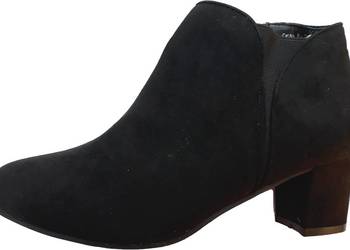 39 Botki damskie czarne na klocku 6cm stopa 25cm
