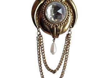 VINTAGE KOSTIUMOWA BROSZA VINTAGE Z KRYSZTAŁEM I PERŁĄ