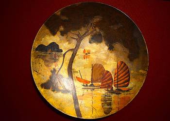 Ozdobna duża patera z laki z lat 50 - 60 tych . Hanoi , Wietnam