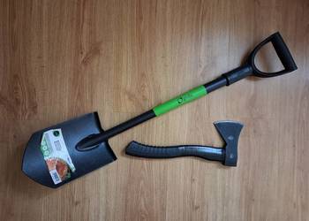 Szpadel saperka Geolia 84 cm + siekiera Topex 600 g + piła składana 18 cm