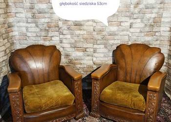 Dwa potężne fotele z prawdziwej skóry i drewna
