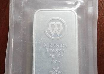 Sztabka srebra 100g Mennica Polska Ag 999.9