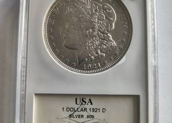USA 1 dolar  Morgan 1921 D , srebro Ag 900 nota AU 50
