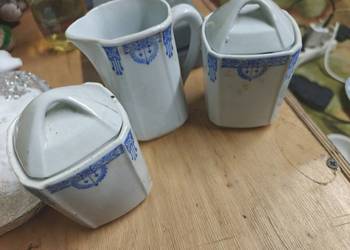 Zestaw kuchenny SECESJA / Art Deco – 3 szt. z pokrywkami, ceramika retro, u