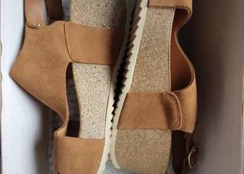 Buty - sandały 40 Sergio Bardi koturna z korka zamsz kolor camel jak nowe