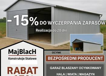 A52-Garaż Blaszany OCYNKOWANY| Montaż Gratis | Wiata | PRODUCENT Maj-Blach