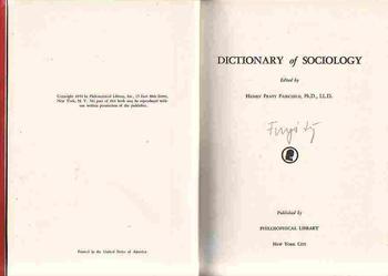 (628) DICTINARY OF SOCIOLOGY - HENRY PRATT FAIRCHILD PHILOSOPHICAL LIBRARY NEW YORK CITY 1944 ROK