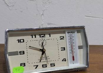 Budzik mechaniczny z termometrem Queen Germany Design vintage prl nakręcany