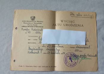 Wyciąg aktu urodzenia, 1950 r. Wyciąg aktu urodzenia, 1950 r.