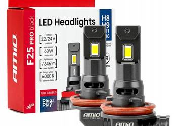 ŻARÓWKI LED AMIO 12/24v H8 H9 H11 H16 F25 PRO BLACK FULL CANBUS