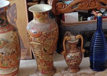 porcelana malowana chińska 3 wazony za 300 a szkalna kobaltowa butelka