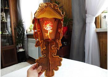 Stara Lampa Lampka drewniana śliczne kolorowe witraże czasy PRL