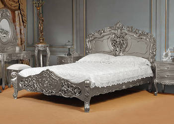 Nowe stylowe łóżko srebrne 140x200 cm barok rokoko 78287