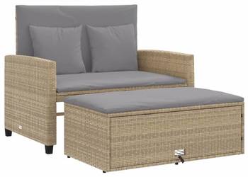 Sofa ogrodowa z poduszkami, 2-osobowa, beżowa, polirattan（SKU:365136）