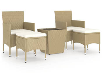 5-cz. zestaw bistro do ogrodu rattan PE szkło hartowane beż WM-3058370