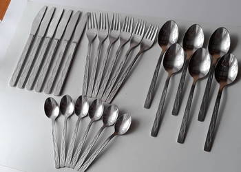 Sztućce PRL: 24 elementy KARO / ROMBY, Gerlach, łyżki noże widelce łyżeczki