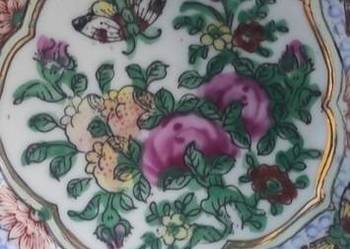 Handmade sygnowana stara chińska porcelana ręcznie malowana kwiaty motyle