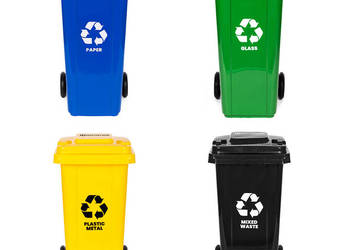 Zestaw 4 koszy na śmieci pojemniki 4x120L niebieski zielony żółty czarny m…