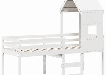 Wysokie łóżko z dachem białe lite drewno sosnowe 80x200 cm WM-3282011