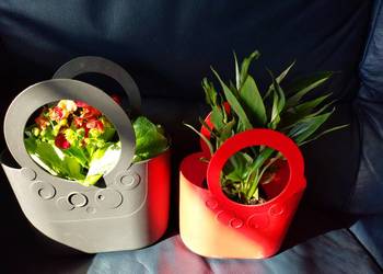 Osłona do kwiatków koszyczek czerwony i szary tworzywo Nowy