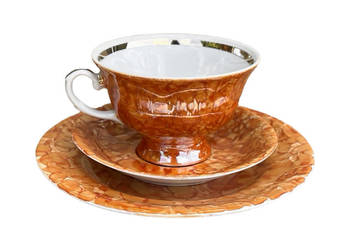 Pomarańczowy Zestaw śniadaniowy marmurkowy, Wałbrzych, Polska, lata 70.