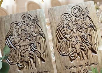 Personalizowana Płaskorzeźba Święta Rodzina  Podziękowanie dla Rodziców Dąb