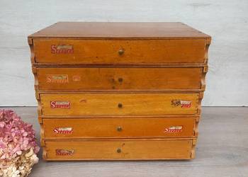 Francuska modułowa drewniana szafeczka z szufladami lata 40/50-te XX w