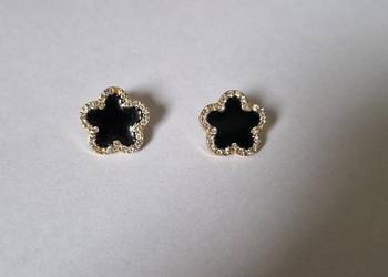kolczyki czarna emalia złote cyrkonie