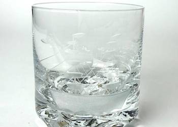 Kryształowa Szklanka do Whisky grawer Statek Old Fashioned Vintage lata 80