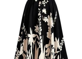 Spódnica midi rozkloszowana kwiaty elegancka elastyczna pas 80-116 cm