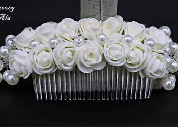 Grzebień do wpięcia we włosy kok ozdoba kwiaty komunia ślub