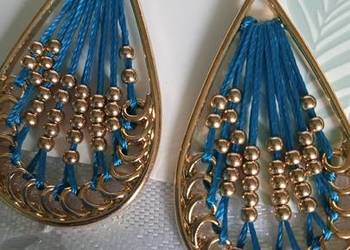 ZŁOTO - TURKUSOWE, OKAZAŁE KOLCZYKI